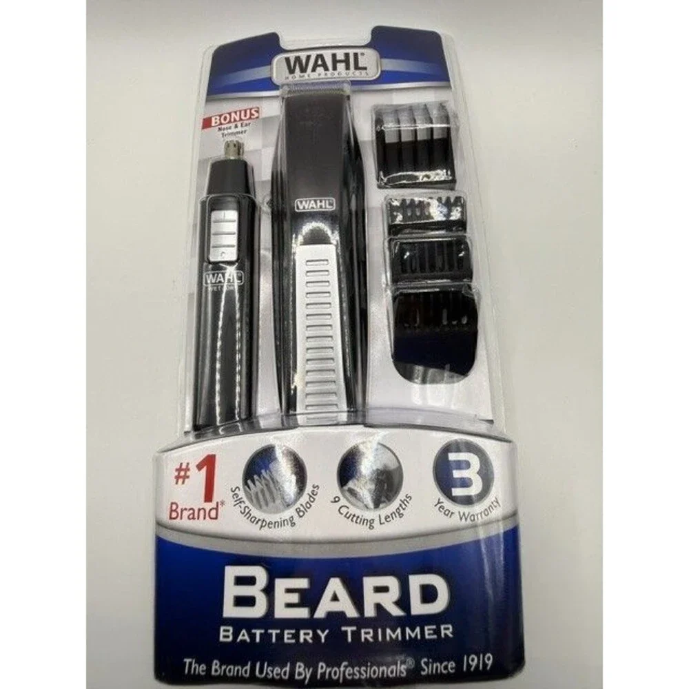 NEW Wahl Beard Trimmer Kit Bonus Nose Ear Brow Trimmer 5537-1801 Battery